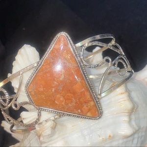 Sale * Orange Ocean Jasper natural Gemstone cuff